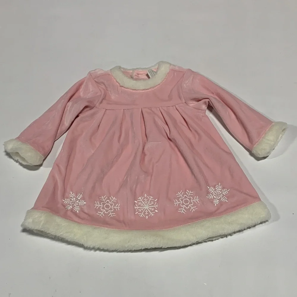 Pink Dress with Snowflake Design Faux Fur Dress Velvet 6-9 months‎ 4267